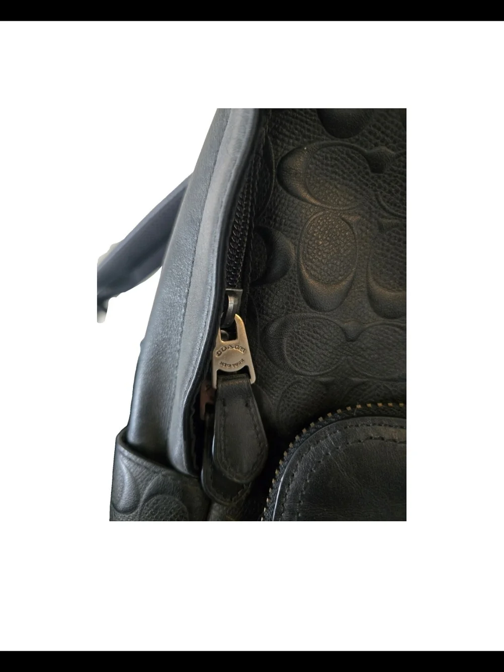 Coach Unisex Black Signature Leather-Trim Backpack